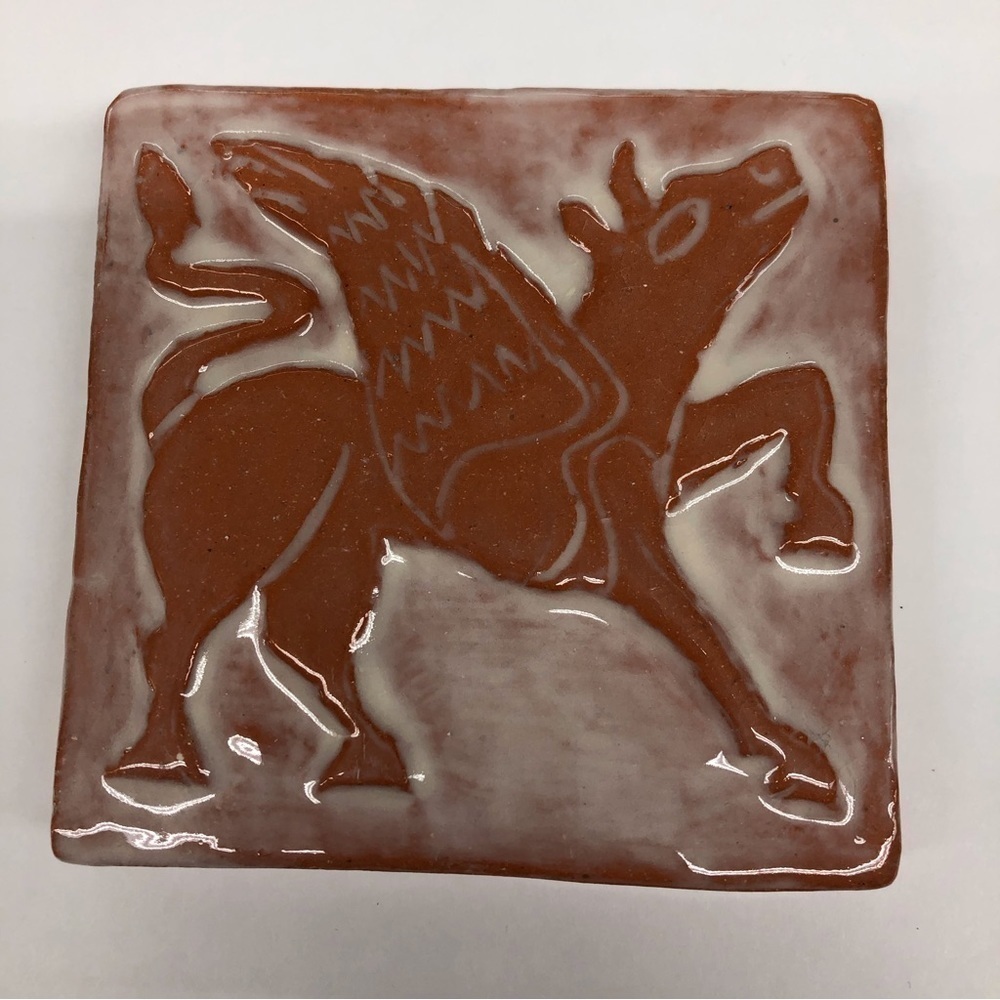 Handmade Ceramic Tile: White Flying Pig